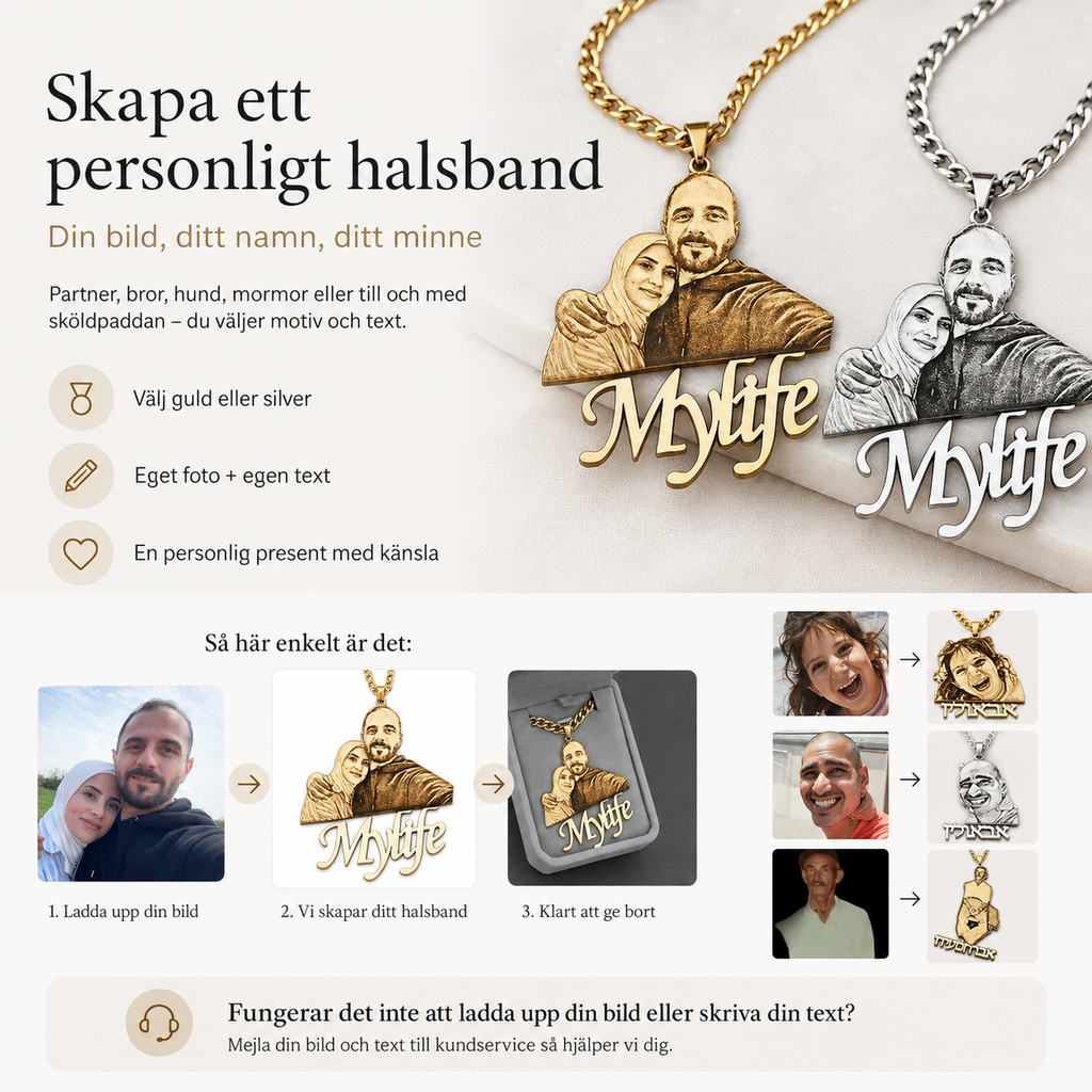 Halsband med bricka – eget foto och namn