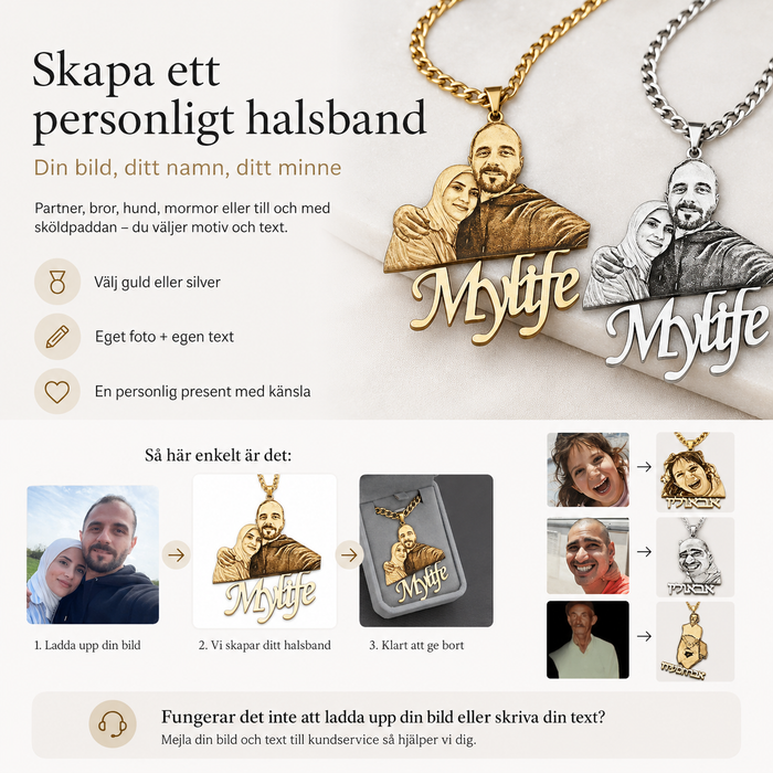Halsband med bricka – eget foto och namn