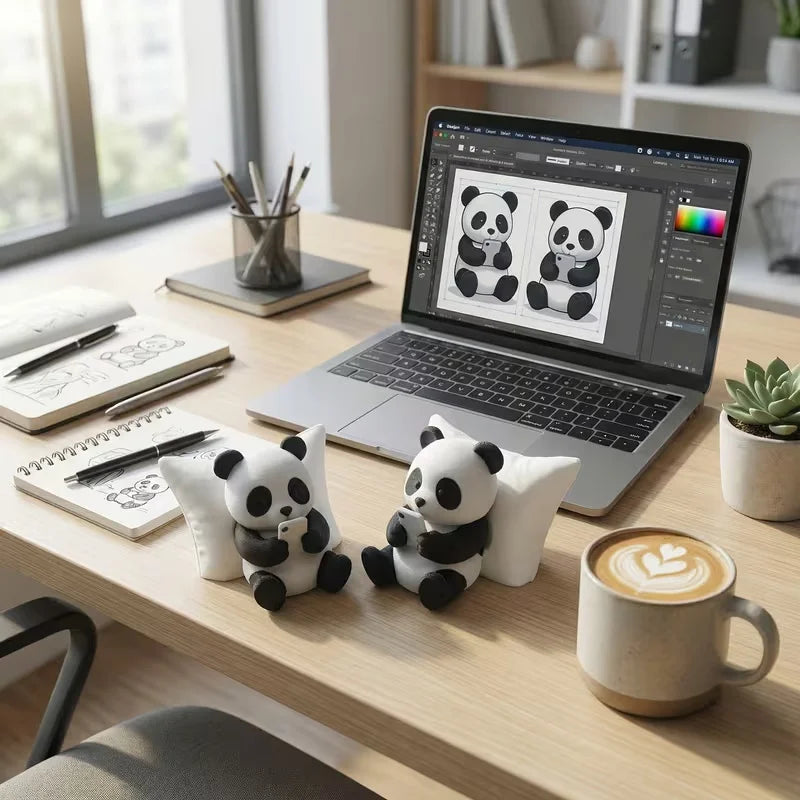 Pandafigur på skandinaviskt skrivbord