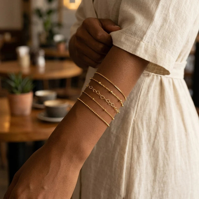 Armband 5-pack – tunna kedjor med hjärta