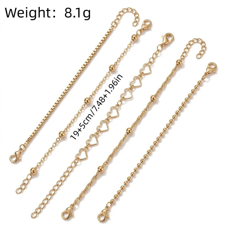 Armband 5-pack – tunna kedjor med hjärta