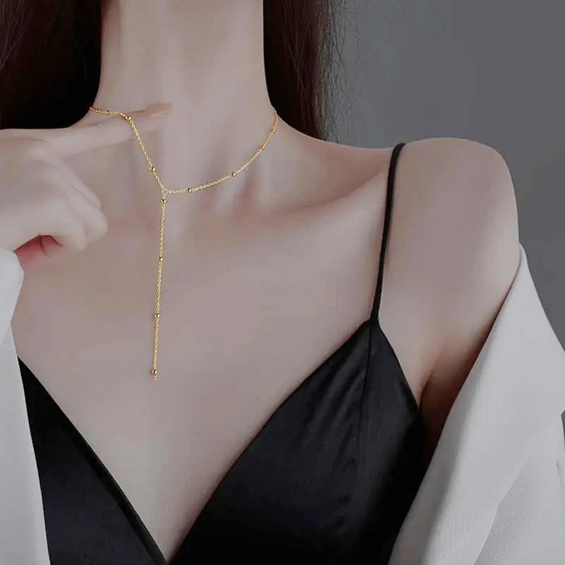 Dubbellagers halsband med droppkedja – guld eller silver