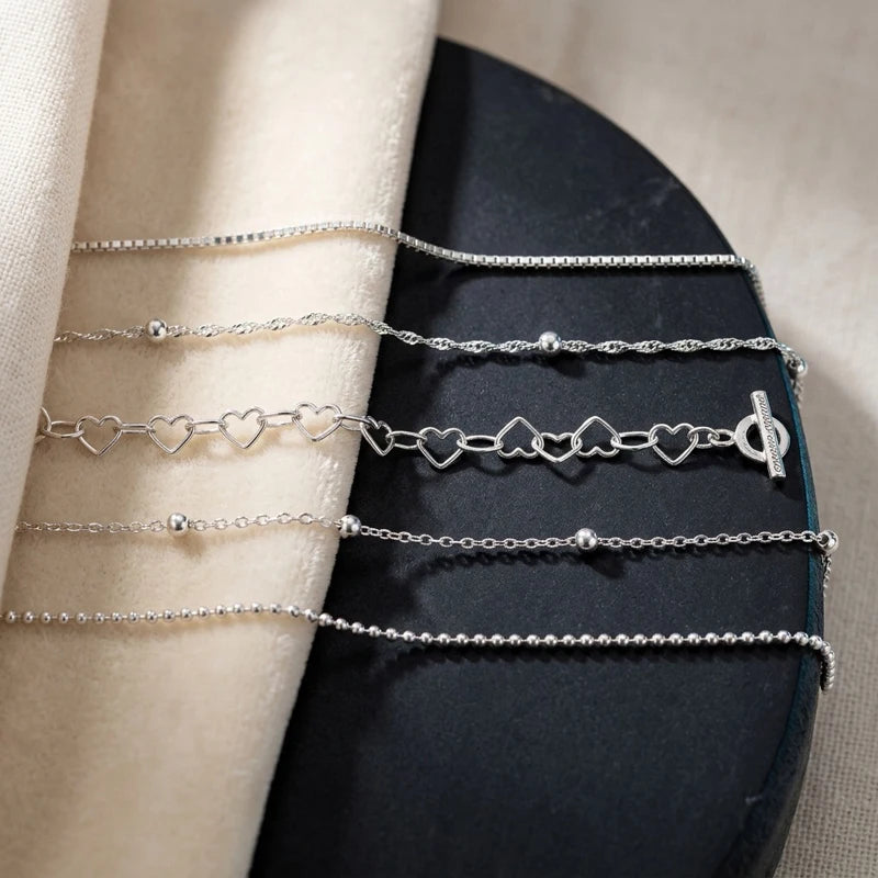 Armband 5-pack – tunna kedjor med hjärta