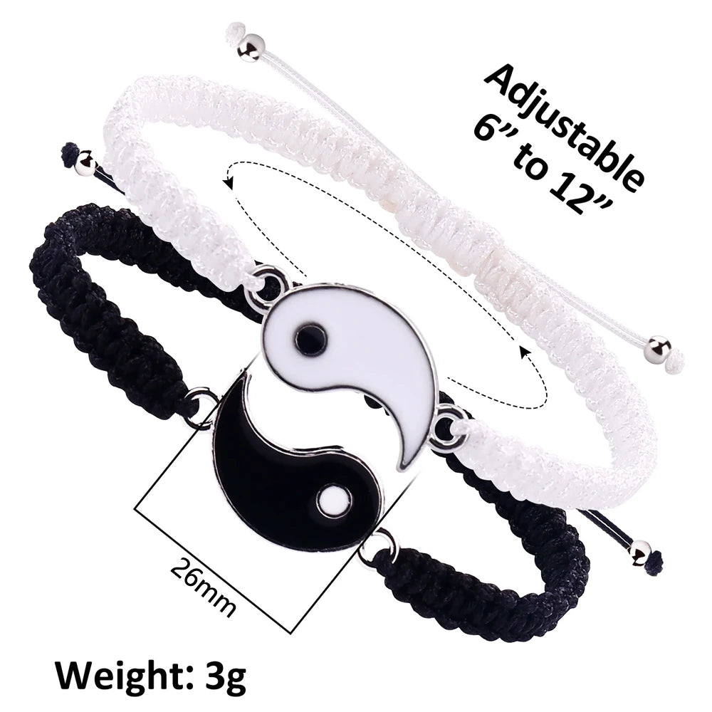 Yin Yang vänskapsarmband – 2-pack i svart och vitt