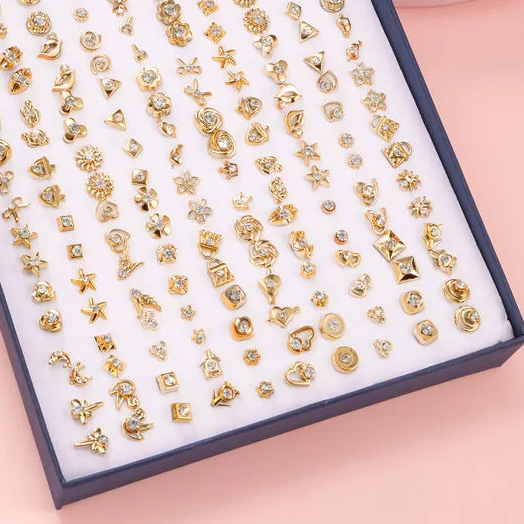 Örhängen 100 par i ask – guldfärgade studs