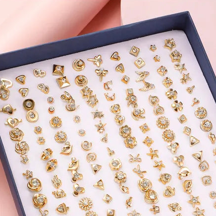 Örhängen 100 par i ask – guldfärgade studs