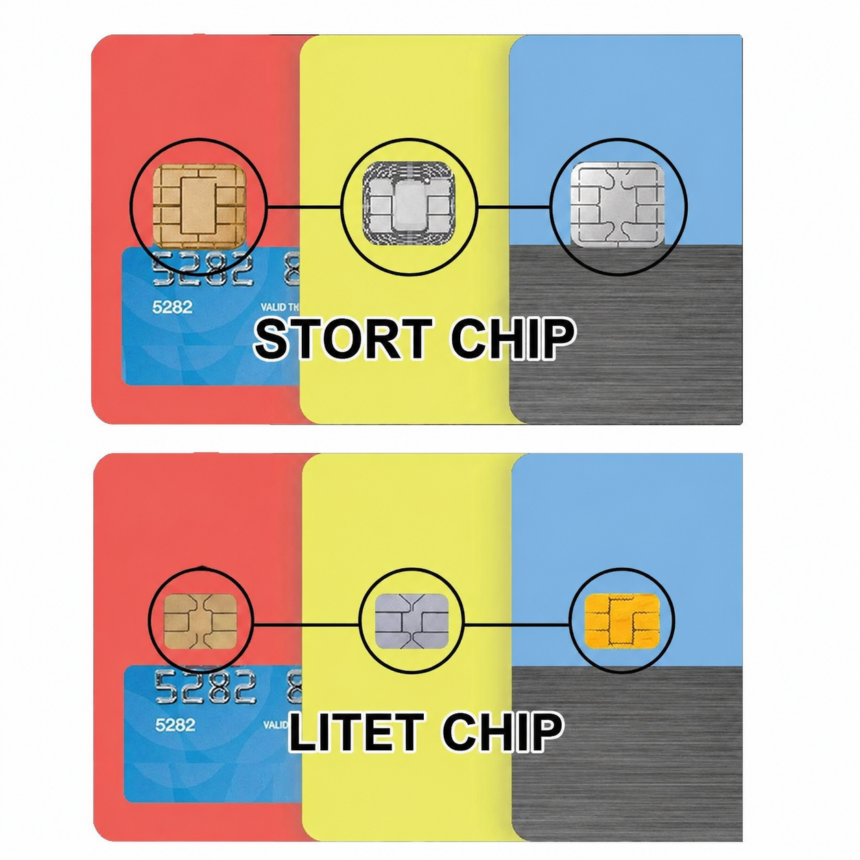 Guide som visar skillnaden mellan stort chip och litet chip på kort