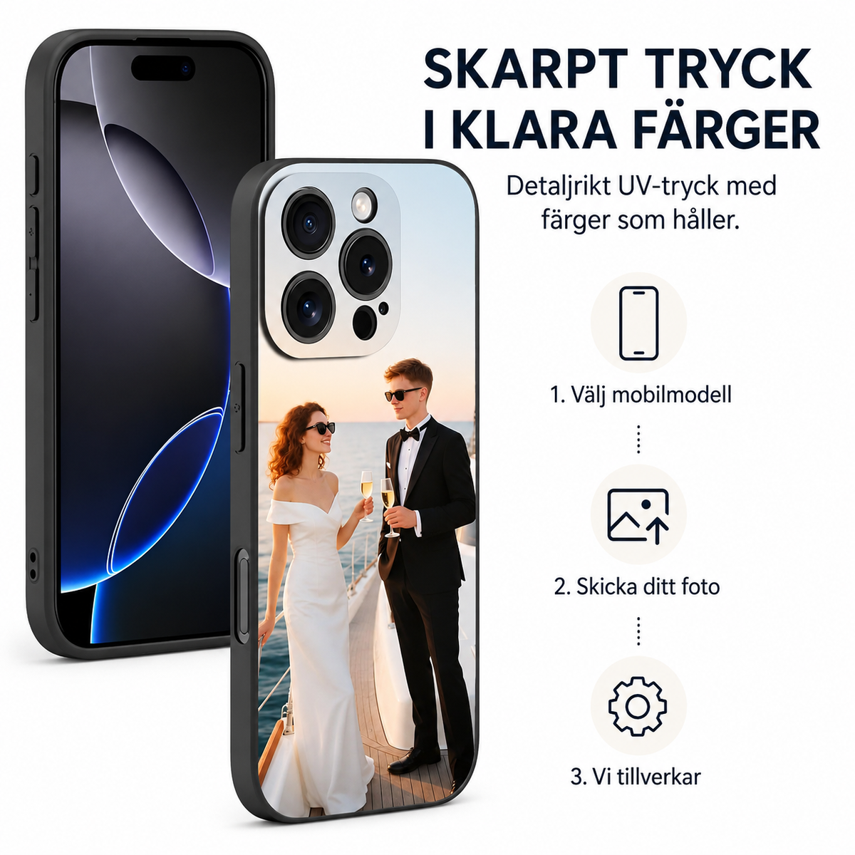 Personligt mobilskal – skarpt tryck i klara färger